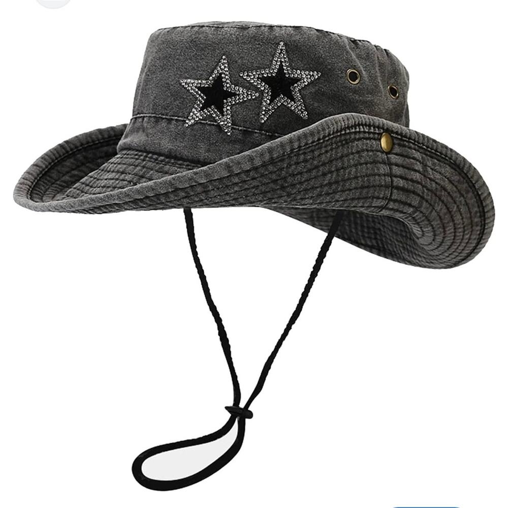Rhinestone Star Embellished Grey Women's Cowboy Hat